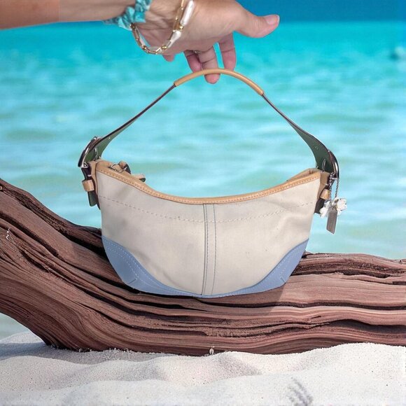 Vintage COACH Small Hobo Twill Bag Daisy vachetta Leather - Picture 8 of 11